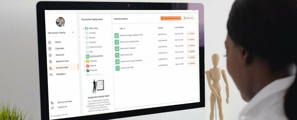 organize your documents in waywiser's family vault