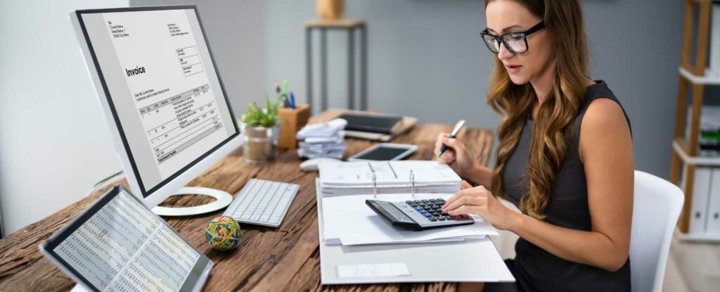 image of a caregiver doing taxes