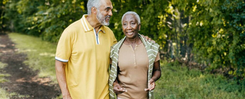 older people on a walk in a blue zone