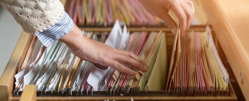 image of important documents in a file cabinet