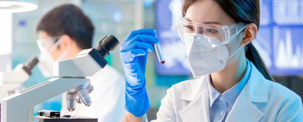 doctor examining an alzheimer's blood test